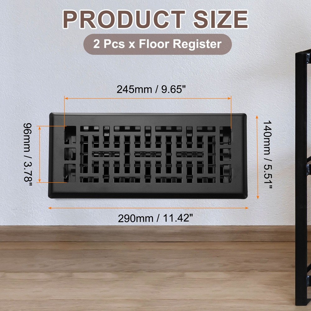 2 Piece 4"x10" Ventilation Grille Black