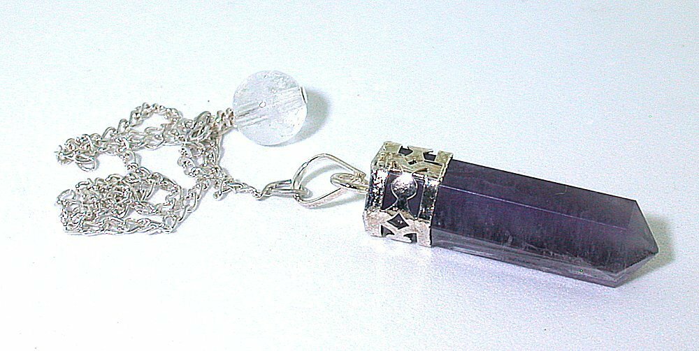 Amethyst Crystal Pendulum Round Silver Colored Chain Reiki Metaphysical EBS4750