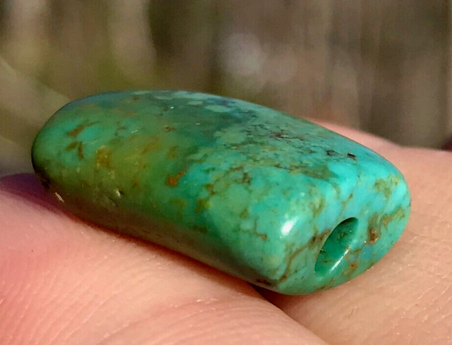 ANTIQUE RARE VERY OLD TIBETAN TURQUOISE BEAD - BEAUTIFUL WORN PATINA!