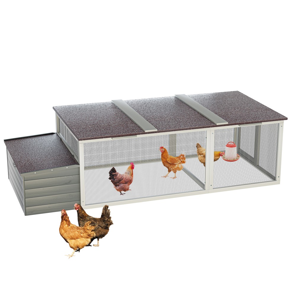 20.93ft² Walk-in Chicken Coop - Large Wooden Hen House w/ Metal Mesh Run Farm