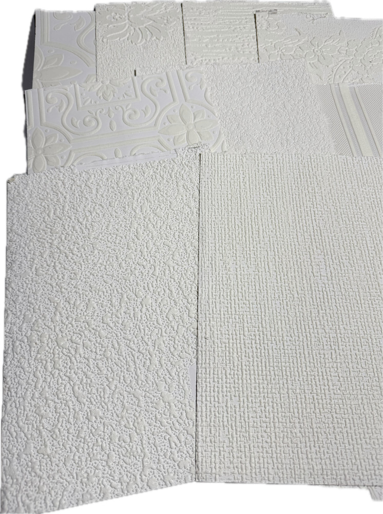 10 Assorted Vintage Textured White Wallpaper Samples / Remnants. Set 4.