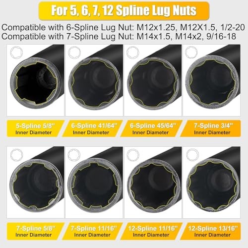 16-Piece Locking Lug Nut Master Key Set | 5, 6, 7, 12 Spline Socket Set, Star