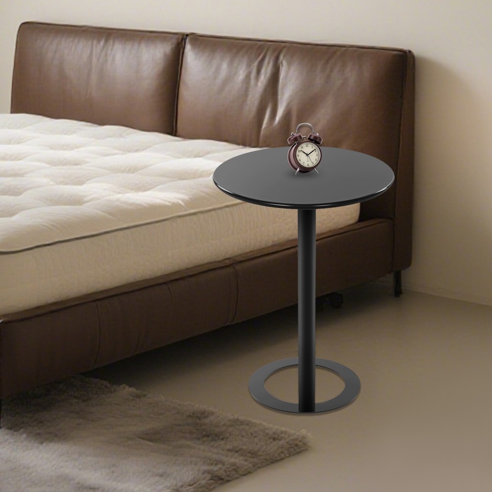 48x69cm Round Side Table Black Side Table for Small Spaces with O-shaped Base