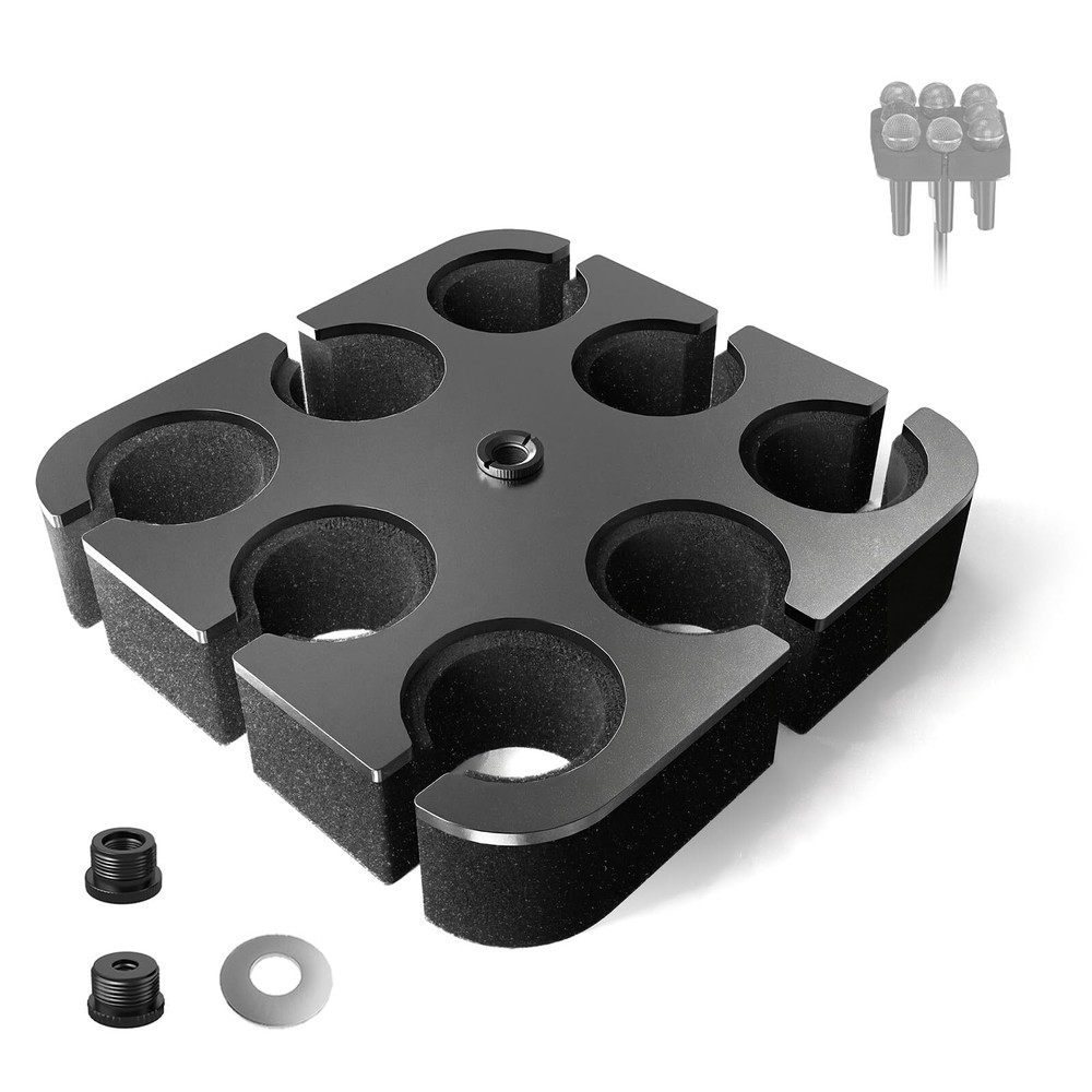 Multi Microphone Holder Square Tray with Foam Padding for 8 Wireless/Wired Mics