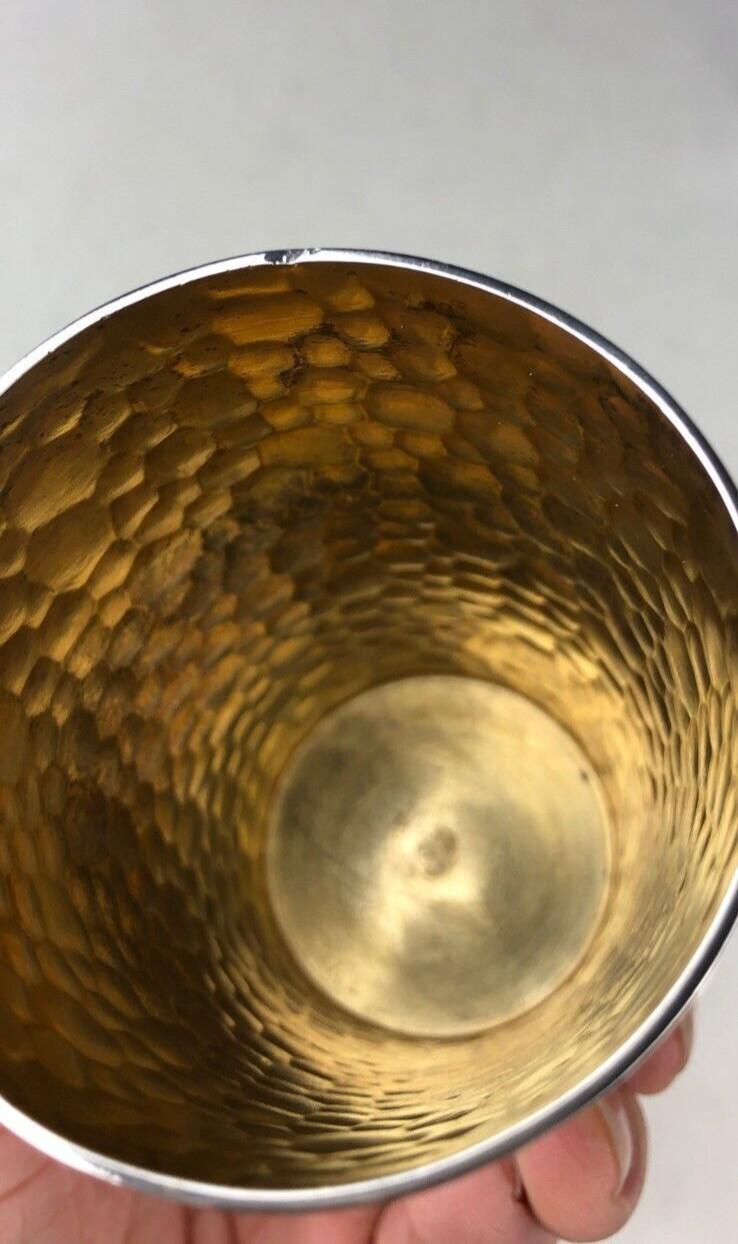 1904 German Hammered 800 Silver Beaker w/Hesse-Darmstadt 5 Mark Coin Attached