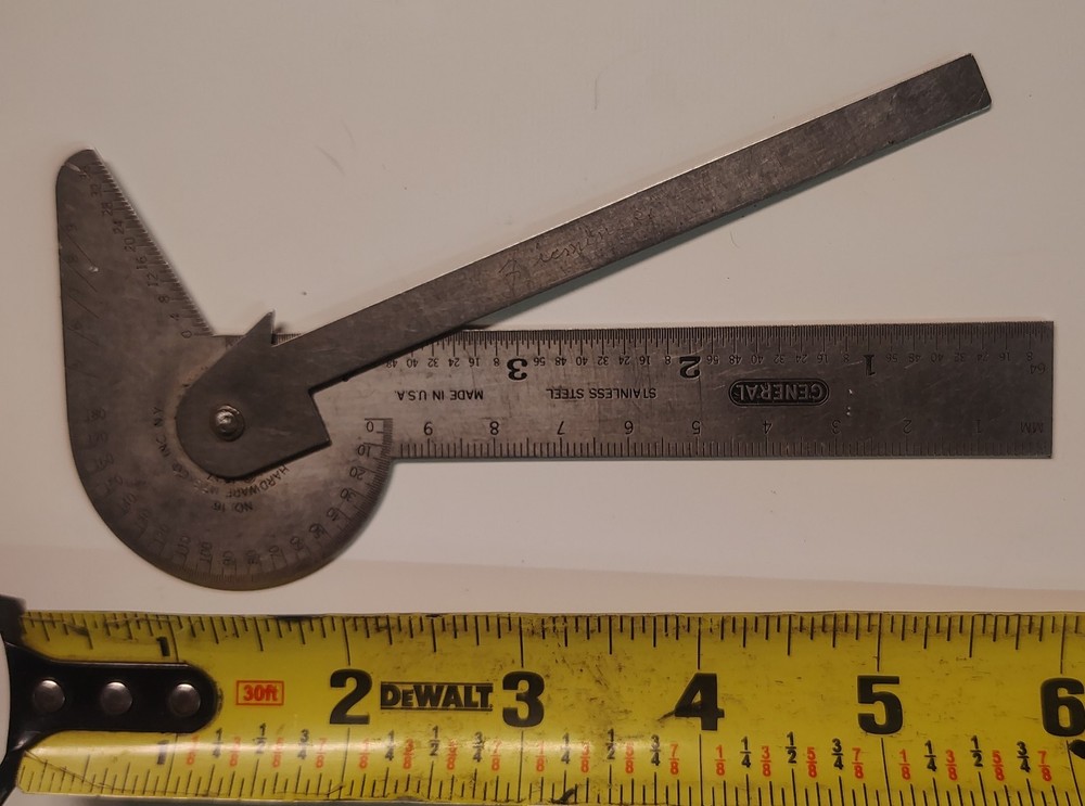 🗽GENERAL HARDWARE No. 16 Rule PROTRACTOR DRILL POINT GAGE