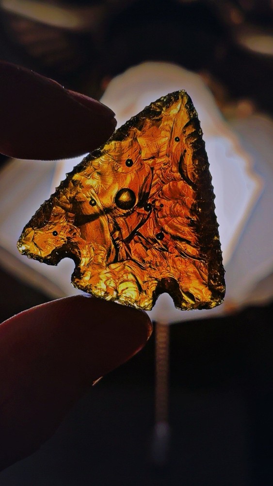 Flintknapped Melted Beer Bottle Arrowhead, Very Nice, Bubbles