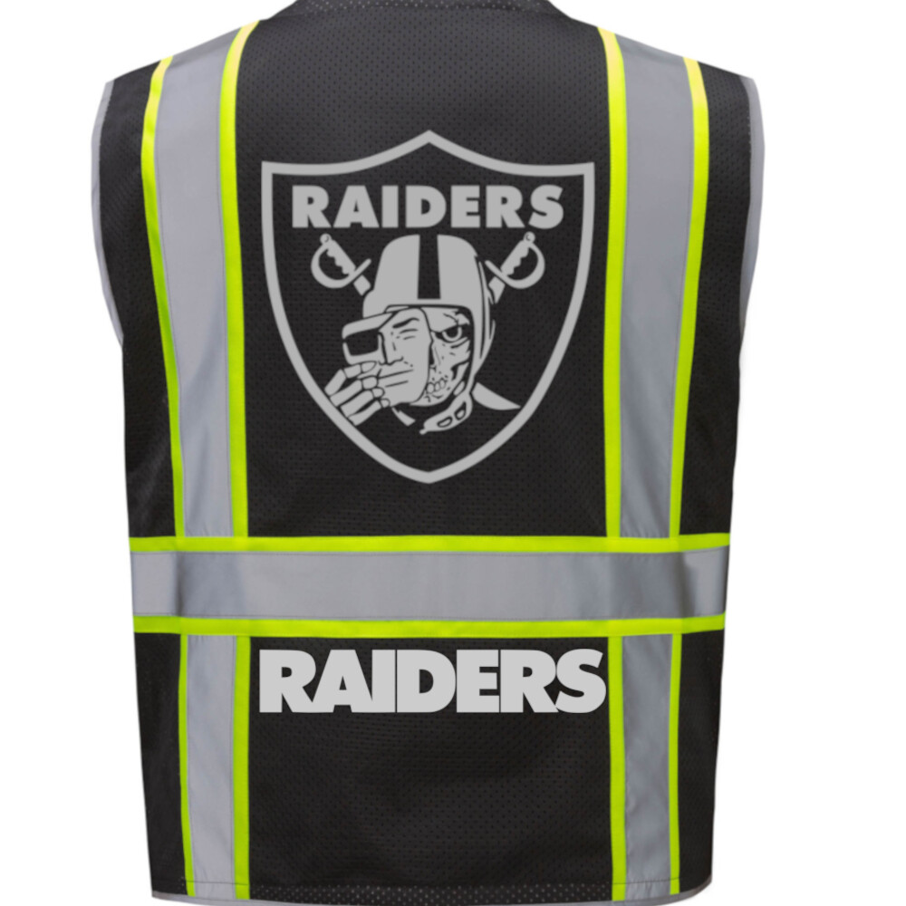 🏈🦺LAS VEGAS RAIDERS WORK SAFETY VEST PPE W/REFLECTIVE SKULL LOGO M/L/XL/2XL
