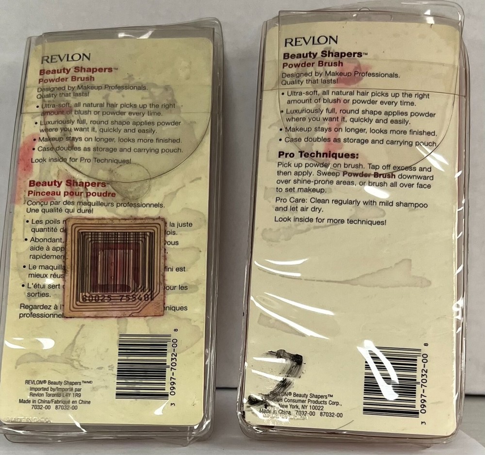 2 Revlon Beauty Shapers Powder Brush plastic packaging bent, soiled