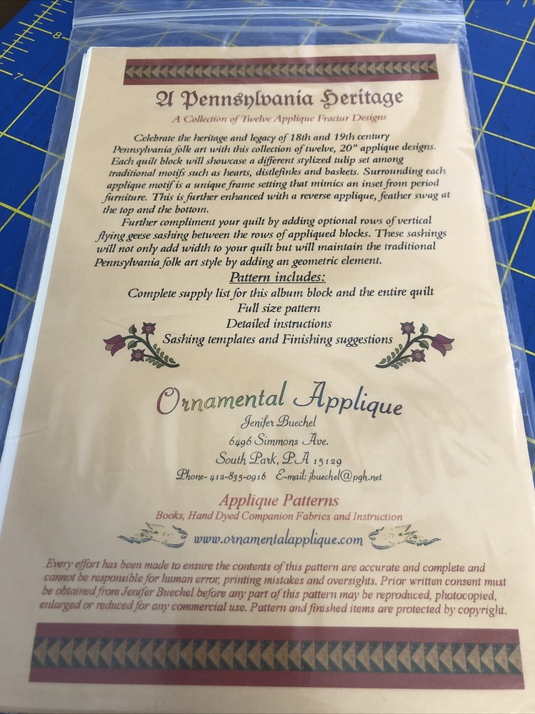 A Pennsylvania heritage pattern 8 appliqué design new