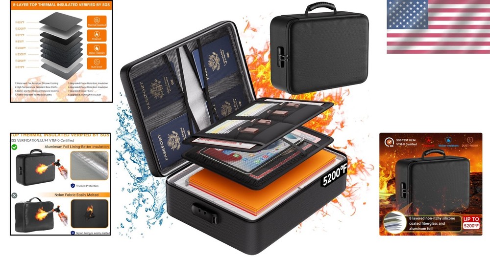 Upgraded Fireproof File Organizer, Lockable Bag