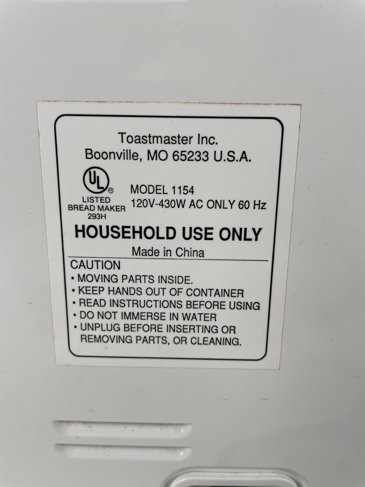Toastmaster Bread Box Automatic Bread, Dough Maker 2 Lb Model 1154 Tested WORKS