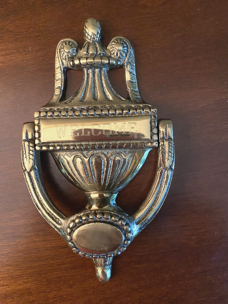Solid Brass Cast Door Knocker 7.5” Engraved Welcome