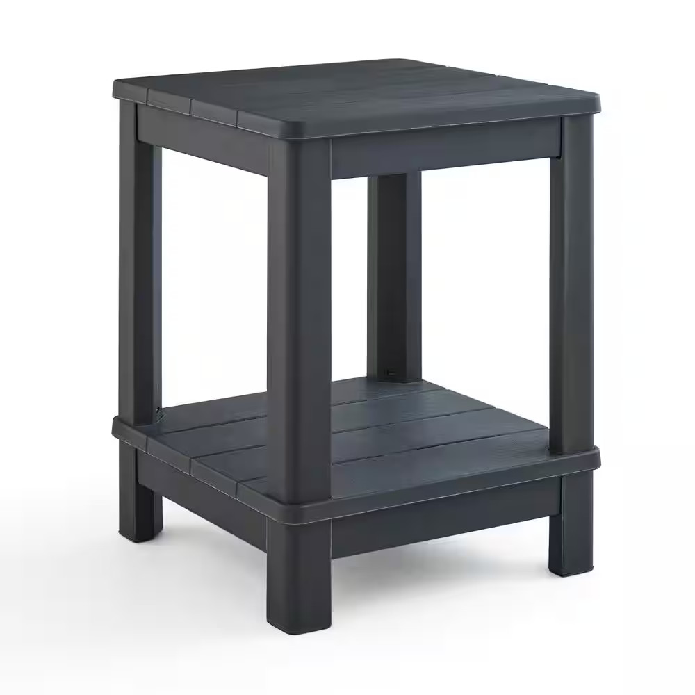 Deluxe 20 In. Resin Graphite Square Patio Side Table with Storage
