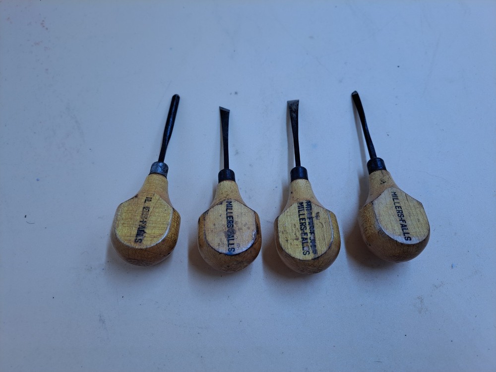 LOT 4x - Miller Falls Wood Carving Palm Gouges Chisels Knife Tool #BECF