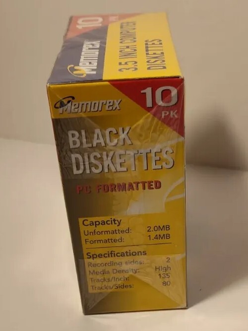 Memorex Black Diskettes 3.5" HD Computer Floppy Disks Sealed 10 Pack.