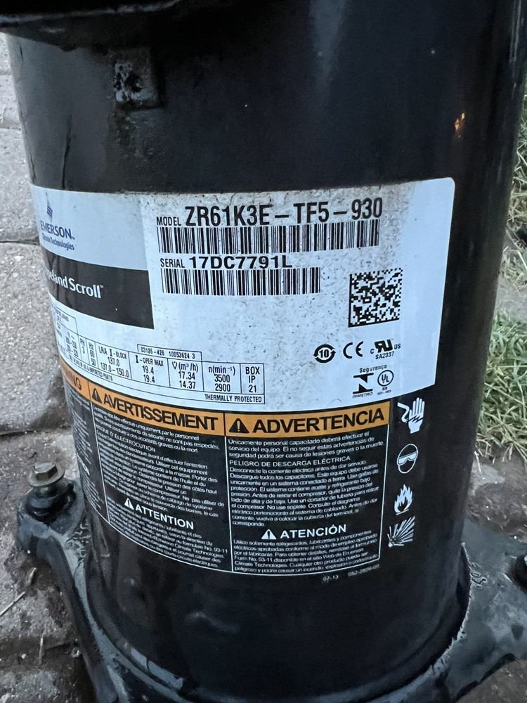 COPELAND SCROLL COMPRESSOR model  ZR61K3E- TF5 -930 Year 2017  230v  3 phase