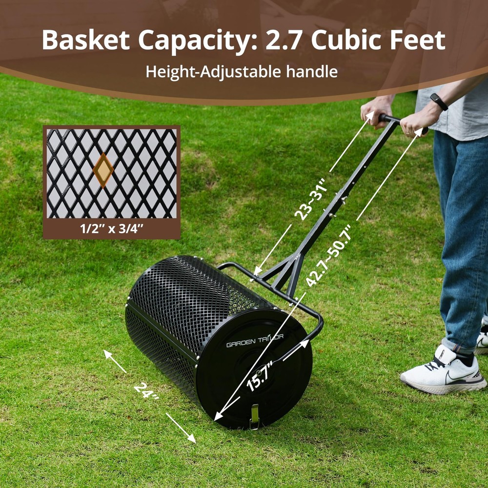 Compost Spreader 30 Inch Peat Moss Spreader with Installation Support Accesso...