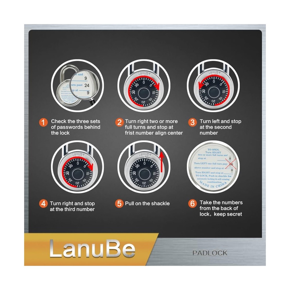 Lock Standard Dial Combination Lock, 2 inch. Wide, with Different Combination...