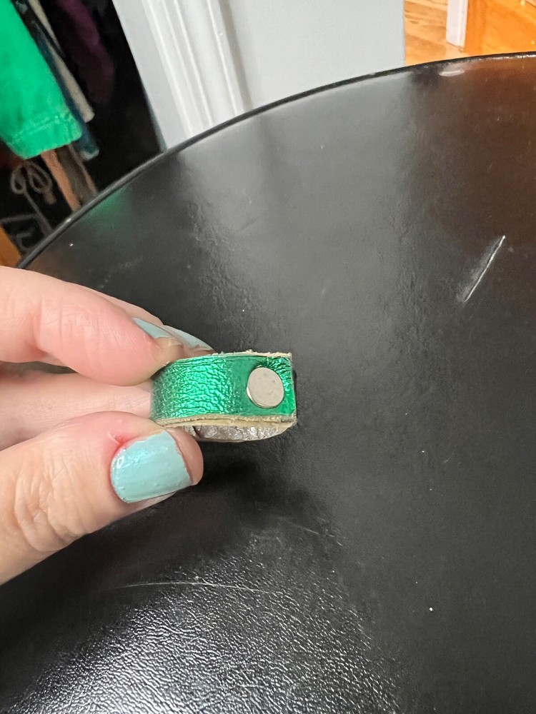 Green Leather Ring Handmade 8