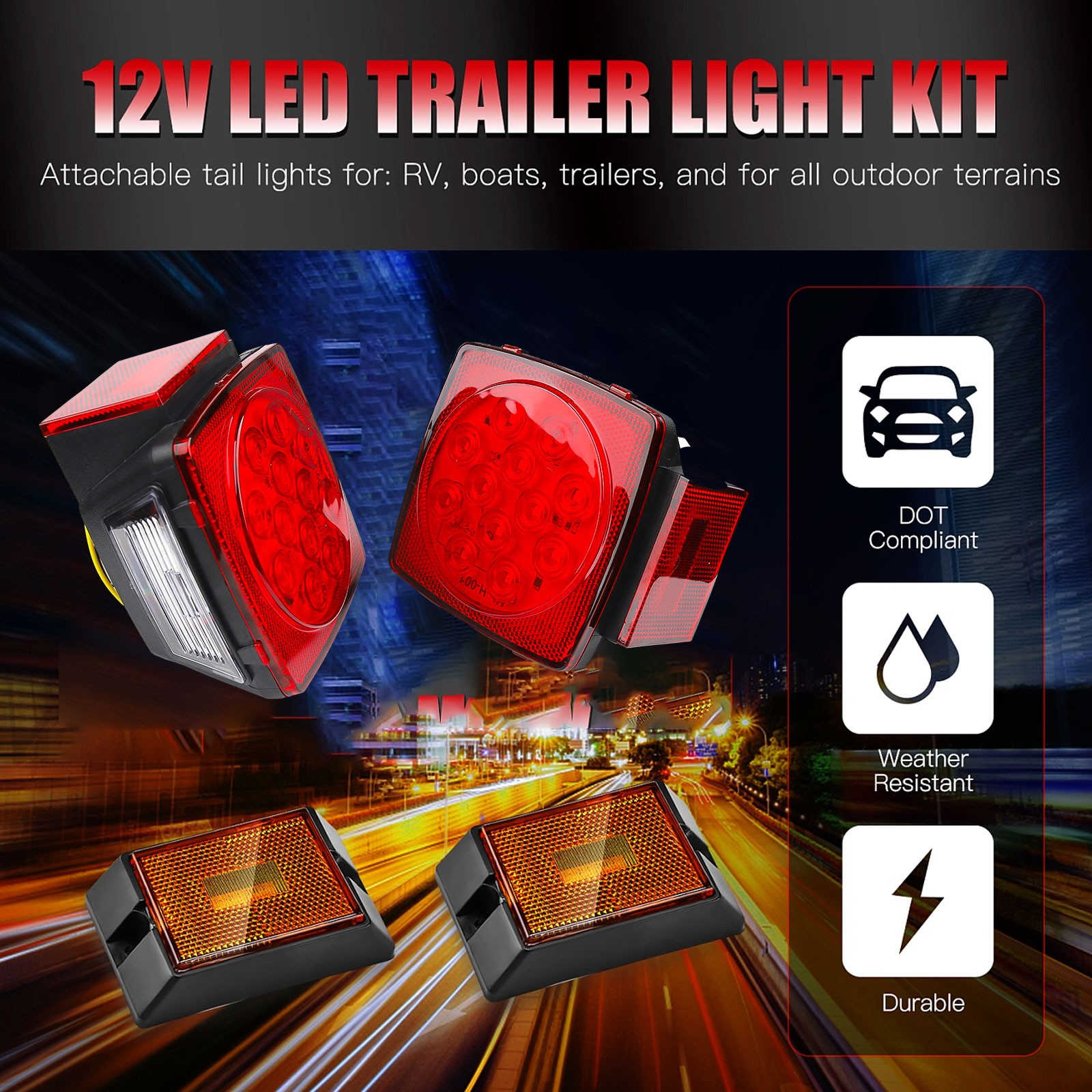 Rear Led Submersible Trailer Tail Lights Kit Boat Marker Truck Waterproof US
