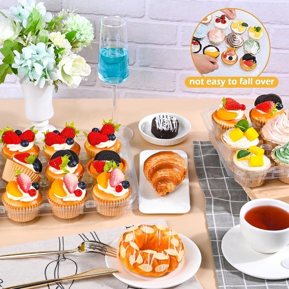 Plastic Cupcake Containers 12 Count 12 Sets, Stackable Cupcake Boxes Holders ...