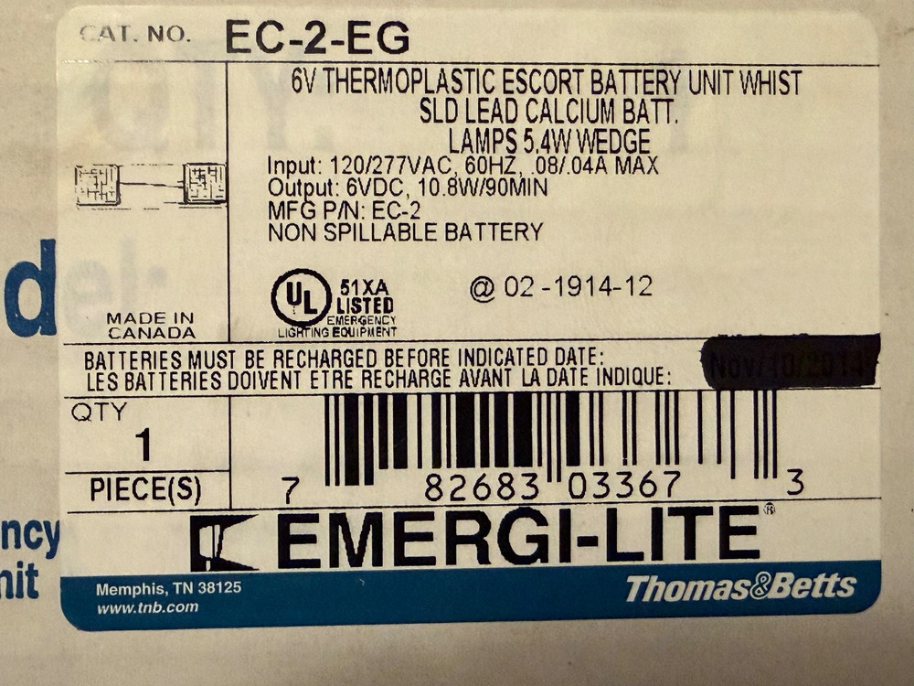 EMERGI-LITE Model EC-2 Energency Light Unit EC-2-EG