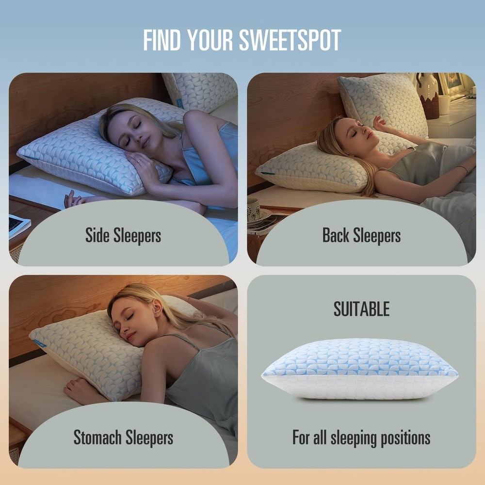 QUTOOL Cooling Firm Side Sleeper Pillow, Adjustable Shredded Memory Foam
