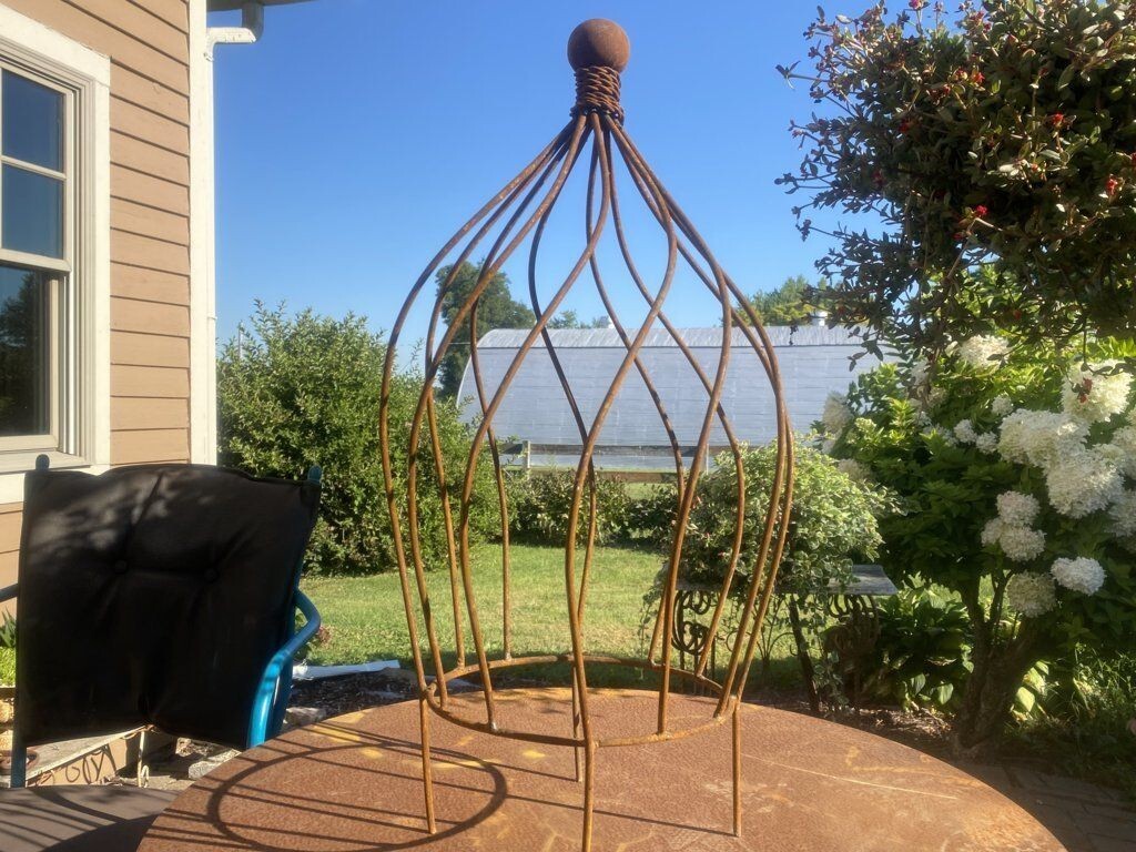 27" Plant Support Garden Trellis Topiary, Round Wrought Iron Beatrice Obelisk