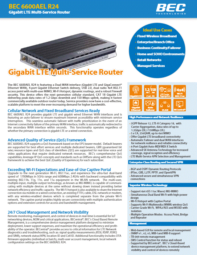 BEC 6600 R24 LTE Router Modem