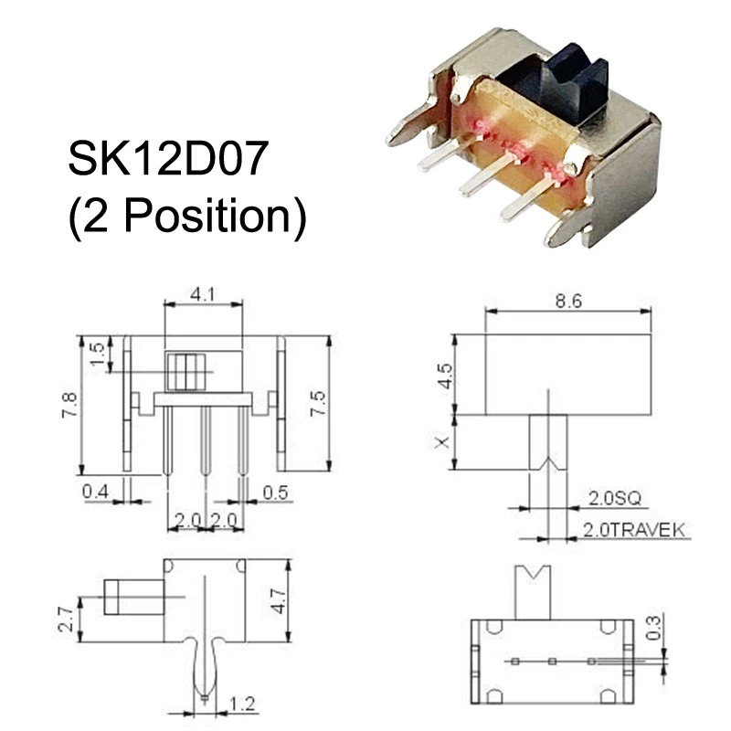 100PCS Tact Slide Toggle Switch MS MSK SS Micro Power Horizontal Insert 2/3 Gear