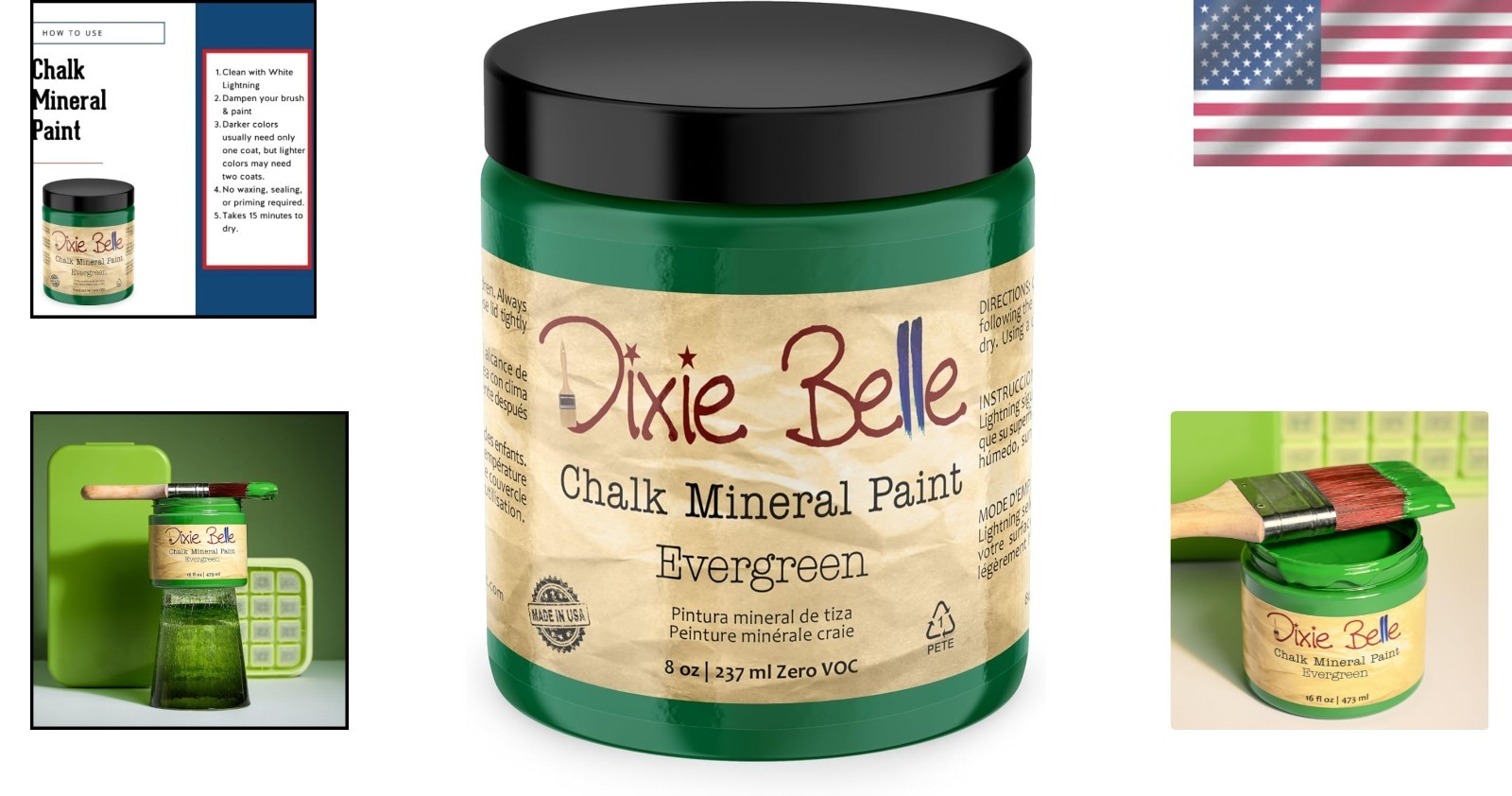 8oz Evergreen Chalk Mineral Paint - Fade Resistant Matte Finish for Furniture