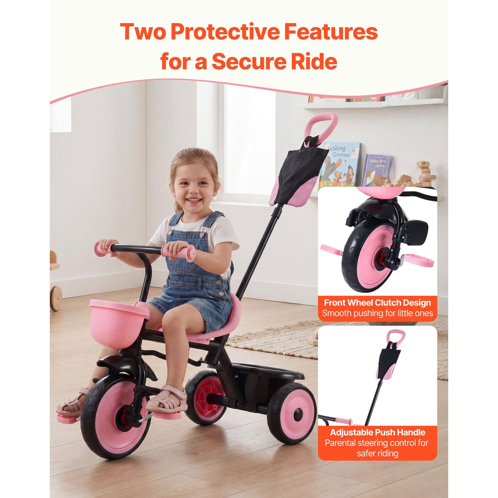 Uimoso Toddler Tricycle & Stroller for Ages 1.5-5 Kids Trike with Push Handle