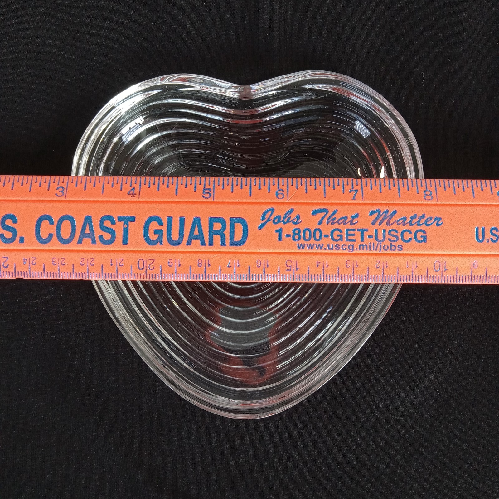 Baccarat Crystal Heart Dish Bowl Clear Ribbed France Signed Clear 4.75"