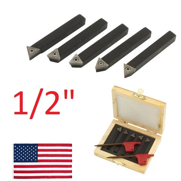 5 pc 1/2" Lathe Indexable Carbide Insert + Turning Tooling Bit Holder Set