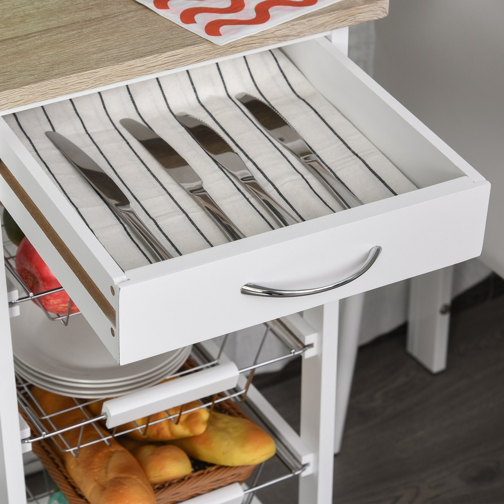 Indoor Moving Kitchen Island w/ Ample Storage Space & Solid Structure, White