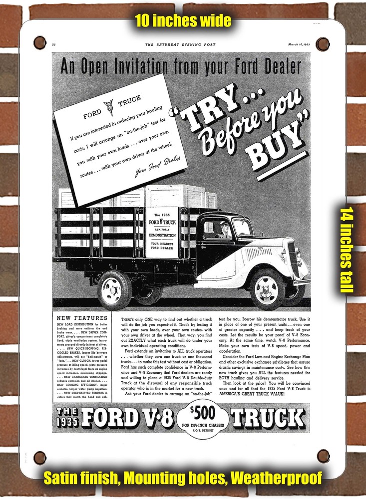 Metal Sign - 1935 V8 Stake Truck - 10x14 Inches