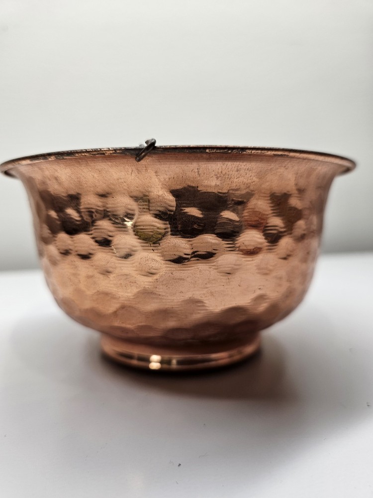 Small Hammered Copper Hanging Planter Vintage. A7