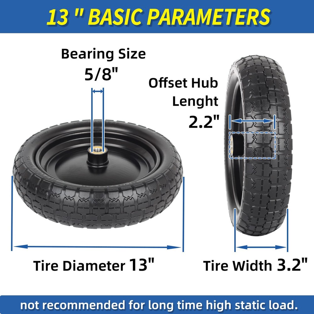 13" Flat-free Solid Tire and Wheel - 2 Pack, Black