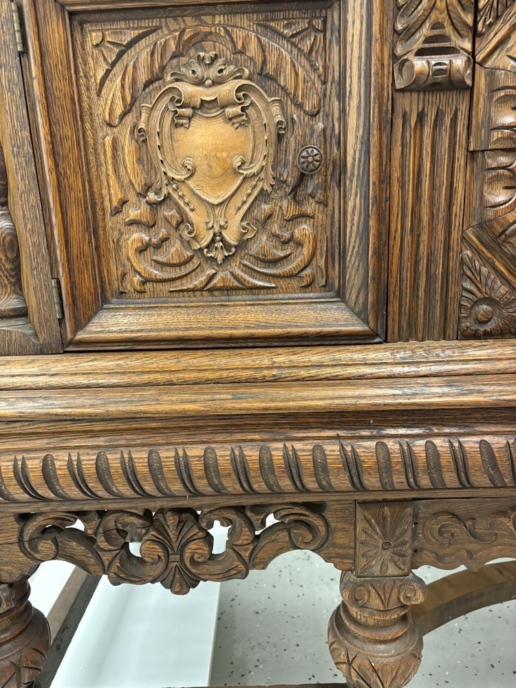 Antique hand carved oak buffet sideboard 74.5 inches long - solid & beaufiful