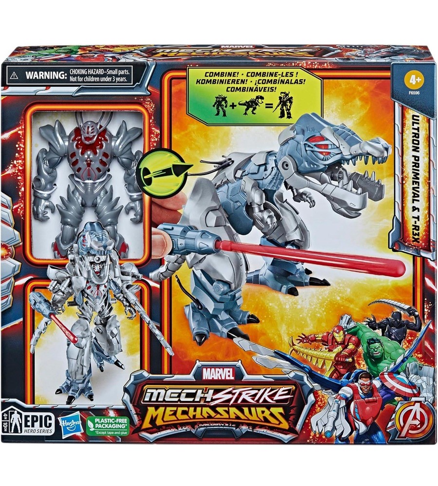 Marvel Mech Strike Mechasaurs 4" ULTRON PRIMEVAL & T-REX Hasbro Epic Hero Series