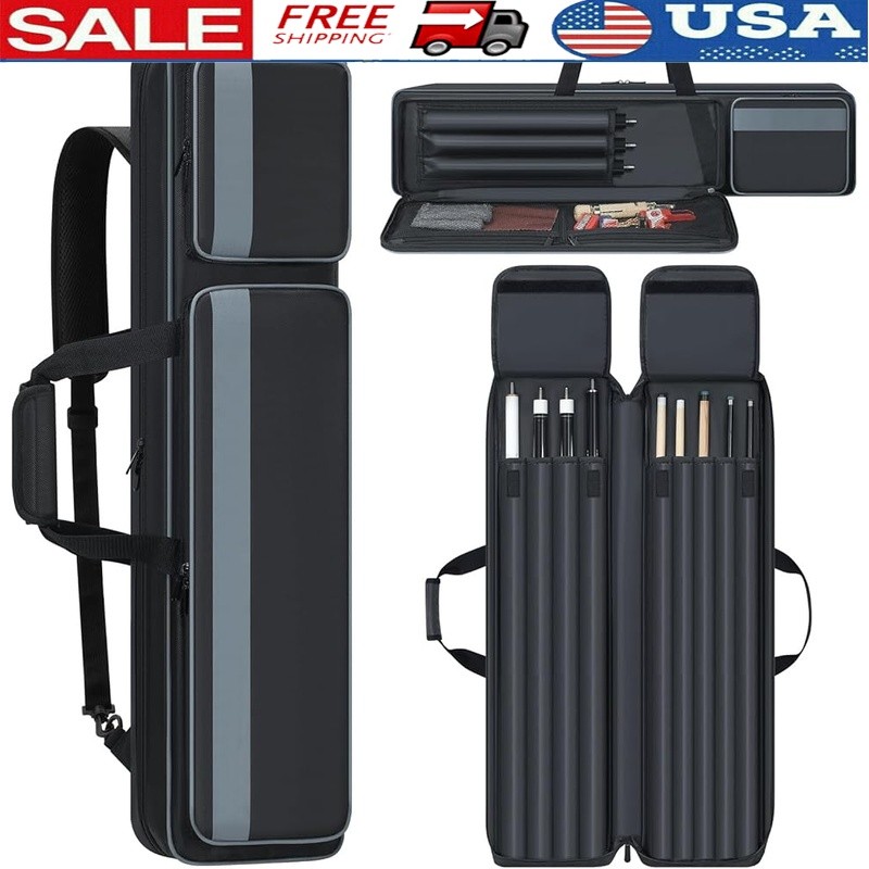 Durable Padded Pool Cue Case W/ Multi-pocket Easy Carrying Protection New