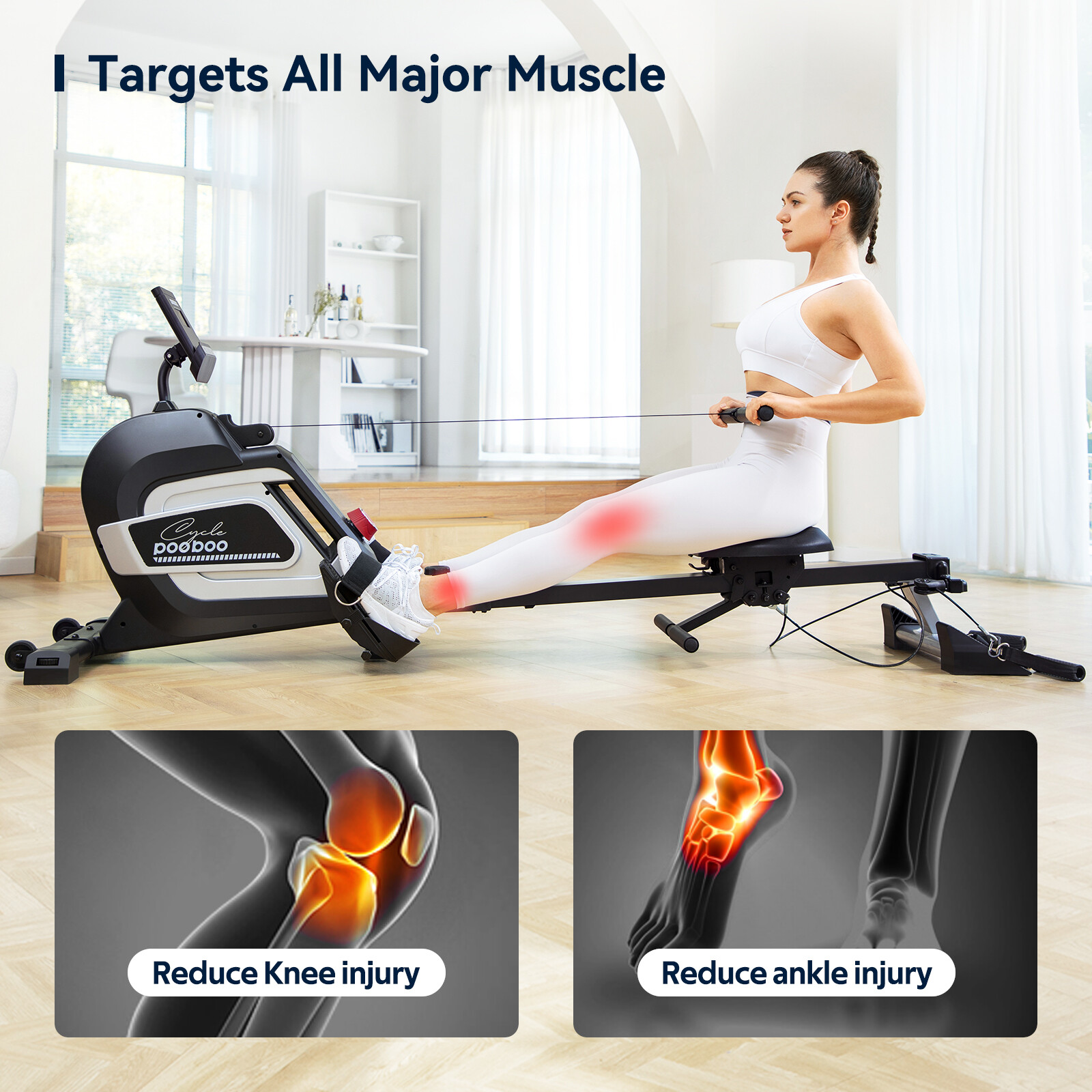 Magnetic Rowing Machine Bluetooth Rower Machine for Home Cardio Training Machine