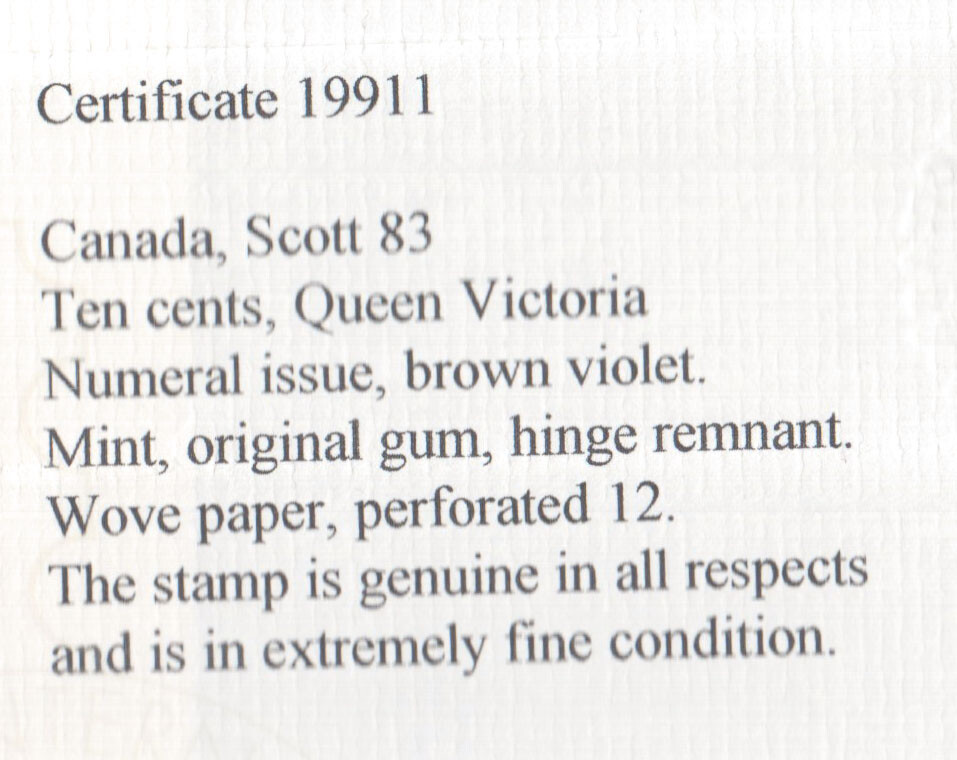 Canada #83 Extra Fine Mint Original Gum Hinged Gem **With Certificate**
