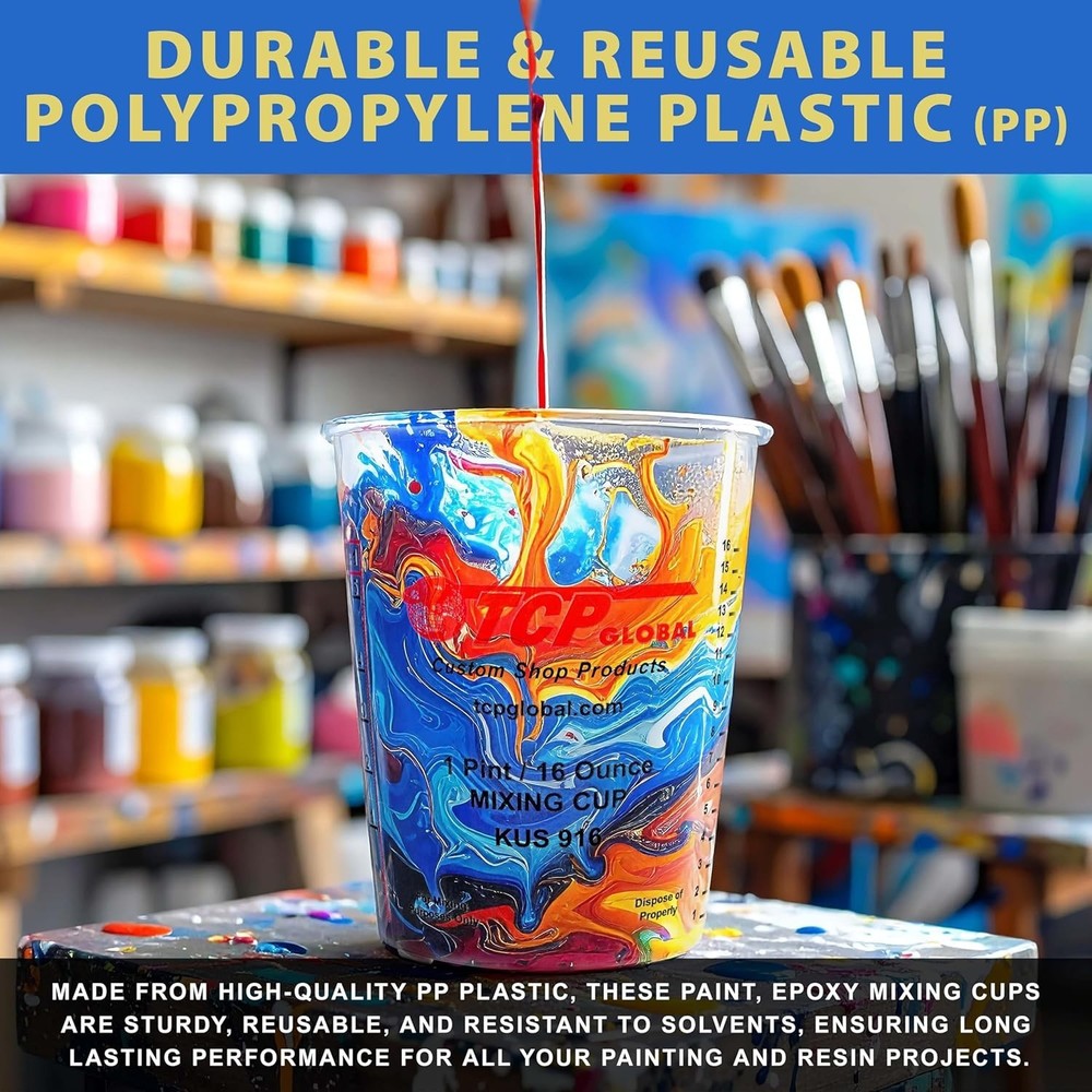 Paint Mixing Kit - 12 Cups, Lids, Sticks, Strainers