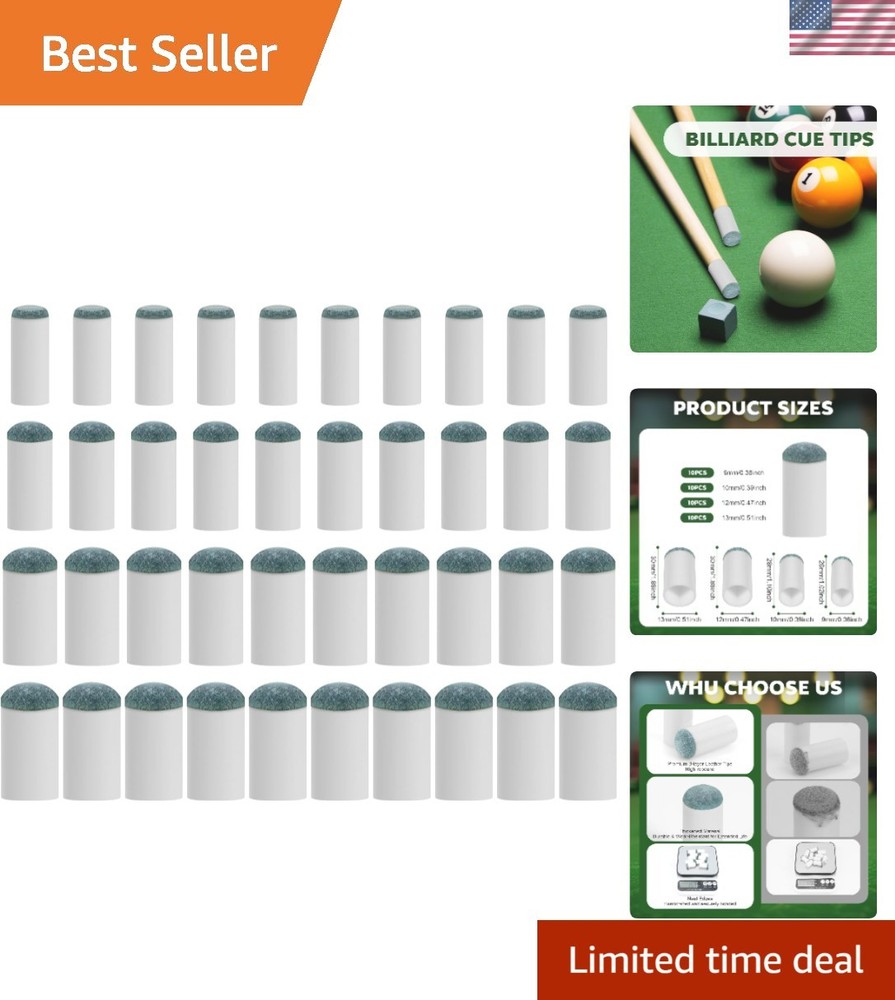 40-Piece Pool Cue Tips Set - No Glue, Fast-Fix Solution Included