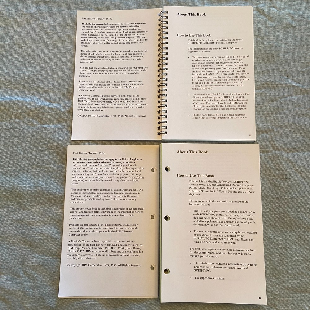 IBM Software Script/PC Book 1 2 3 1st Edition 1984 How To Quick Reference Manual
