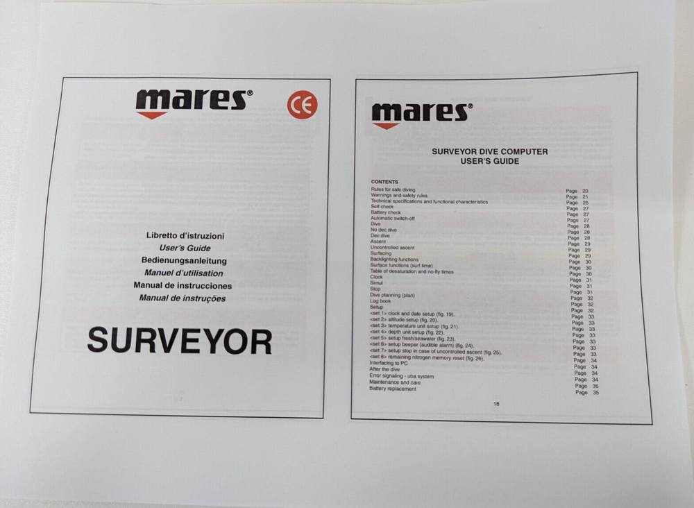 Mares Surveyor Scuba Dive Computer Instruction Manual Printed