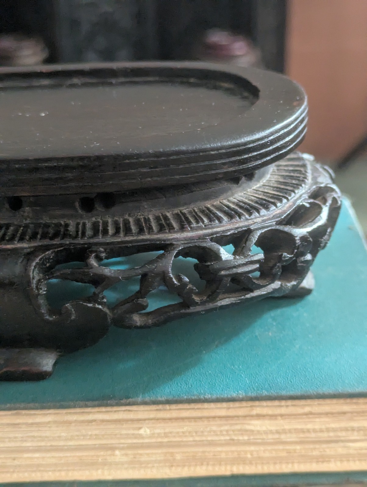 Vintage Chinese Carved Openwork Wood Display Stand Vase Base