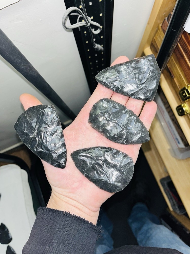 32” 10pc Flintknapping Percussion Preform Material. Utah Black Obsidian.